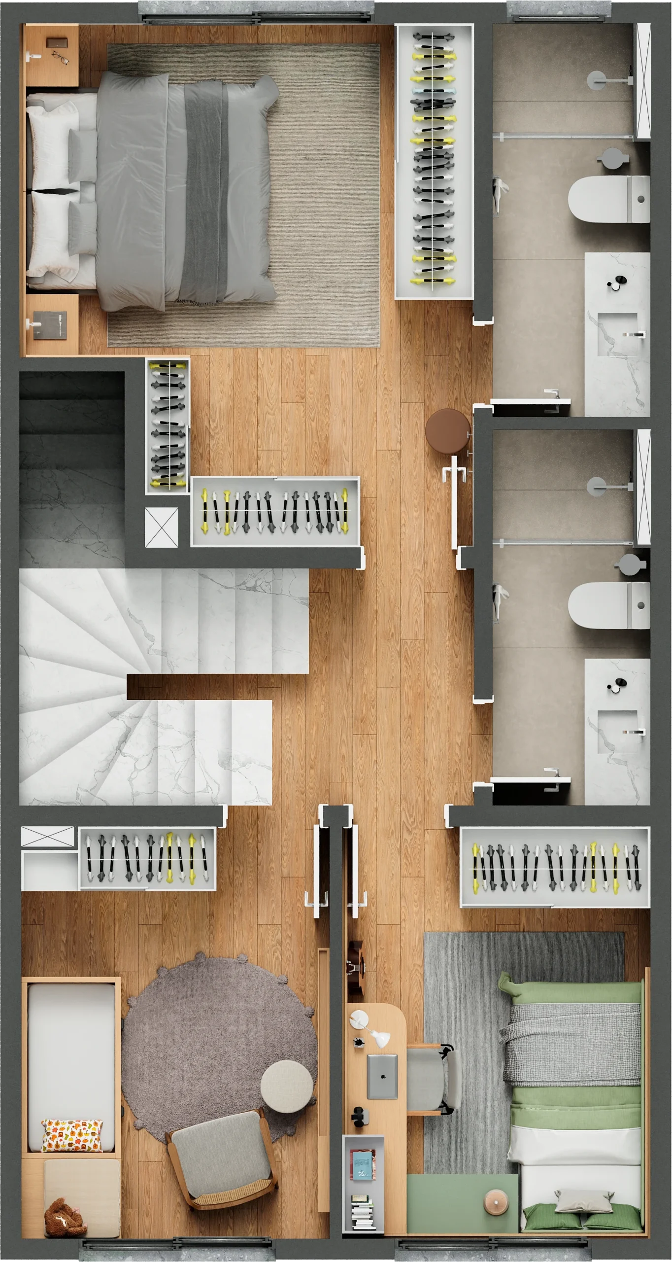 Planta humanizada do segundo pavimento da casa de 4 dormitórios